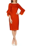 Adrianna Papell Tiered Sleeve Crepe Dress In Red
