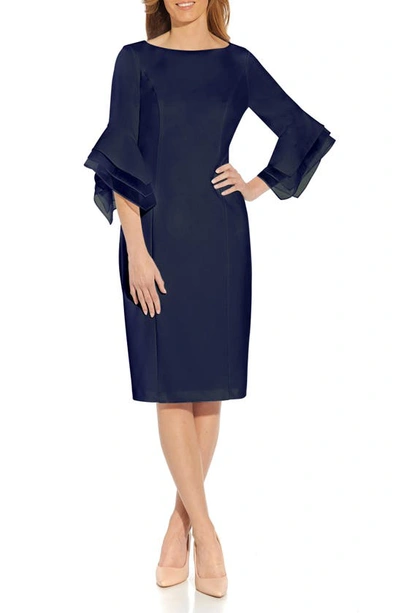 Adrianna Papell Tiered Sleeve Crepe Dress In Blue
