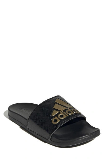 Adidas Originals Adidas Women's Adilette Comfort Slide Sandals In Core Black/gold Metallic/core Black