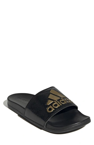 Adidas Originals Adidas Women's Adilette Comfort Slide Sandals In Core Black/ Gold Met