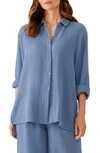 Eileen Fisher Easy Classic Organic Cotton Button-up Shirt In Dusk