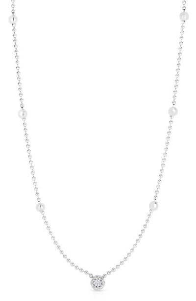 Roberto Coin Diamond Pendant Beaded Necklace In White Gold