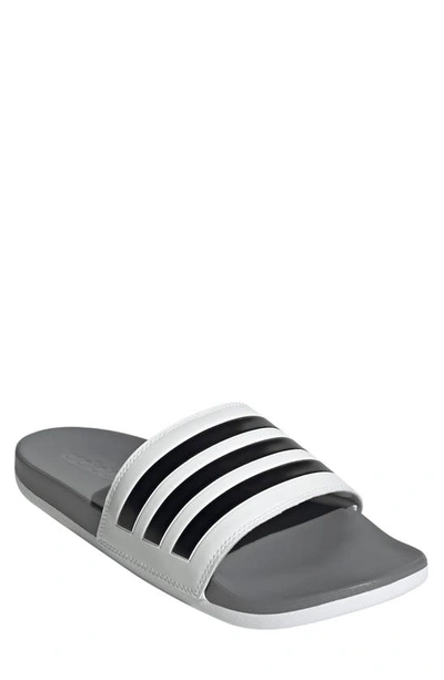 Adidas Originals Adidas Men's Essentials Adilette Comfort Slide Sandals In White/ Black/ Grey