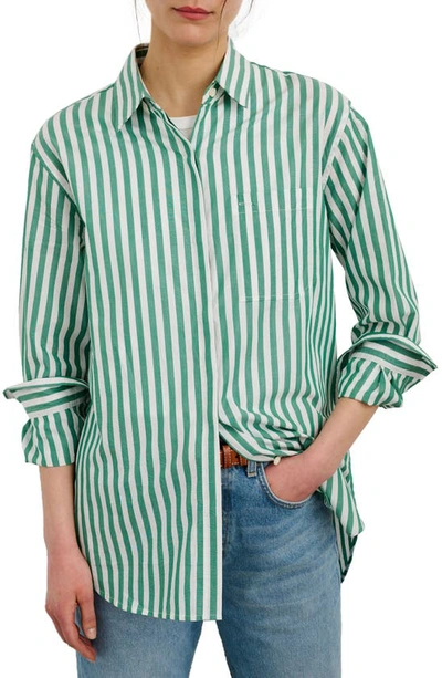 Alex Mill Jane Stripe Button Back Cotton Shirt In Green/ White