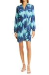 Toccin Tie Dye Wrap Front Long Sleeve Shirtdress In Blue