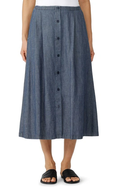 Eileen Fisher Organic Cotton A-line Midi Skirt In Blue