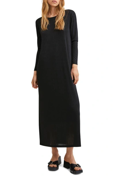Mango Oversize Rib Long Sleeve Maxi Dress In Black ModeSens