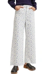MANGO FLORAL HIGH WAIST WIDE LEG JEANS