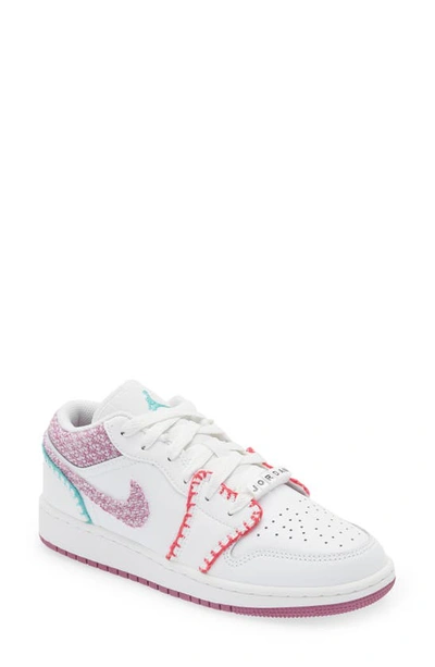 Jordan Kids'  1 Low "white Light Bordeuax" Sneakers In White/ Light Bordeaux/ Pink