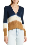 Veronica Beard Parula Tie-dye Long-puffed Sleeve Cardigan In Navy/ Ivory/ Khaki