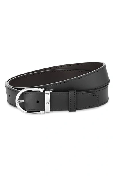 Montblanc Men's Horseshoe Stainless Steel Reversible Leather Belt In Black/brown