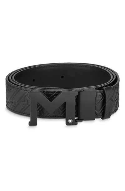 Montblanc M Rubberized Buckle Reversible Leather Belt In Black