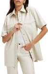 Good American Resort Faux Leather Short Sleeve Button-up Shirt In Bone001