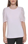 Dkny Mixed Media Puff Sleeve Top In Fresh Pink