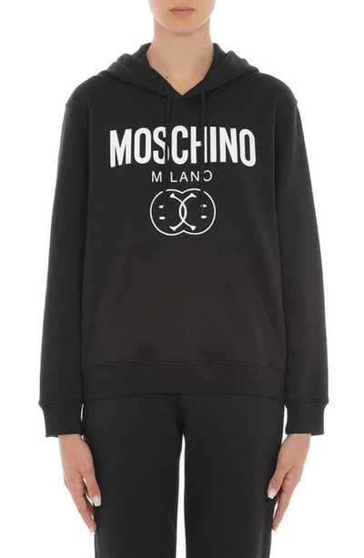 Moschino X Smiley® Double Smiley Cotton Logo Hoodie In Black