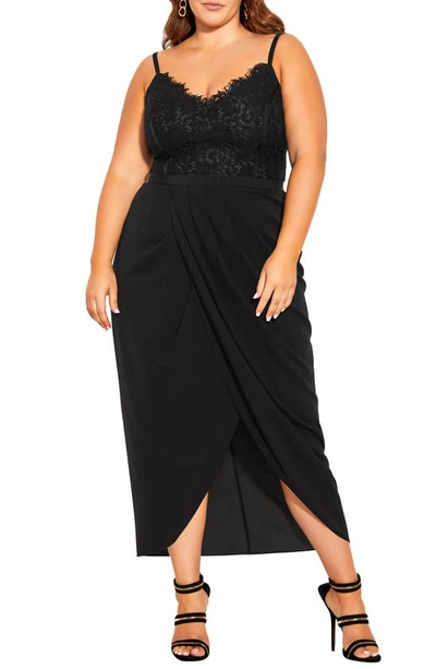 City Chic Lace Touch Dress In Black