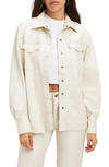 Good American Faux Leather Military Shirt Jacket In Bone