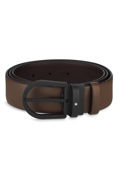 Montblanc Rubberized Horseshoe Buckle Leather Belt In Brown