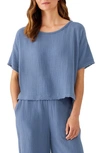 Eileen Fisher Ballet Neck Organic Cotton Boxy Top In Dusk