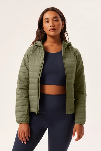 Girlfriend Collective Dusty Olive Hooded Packable Puffer