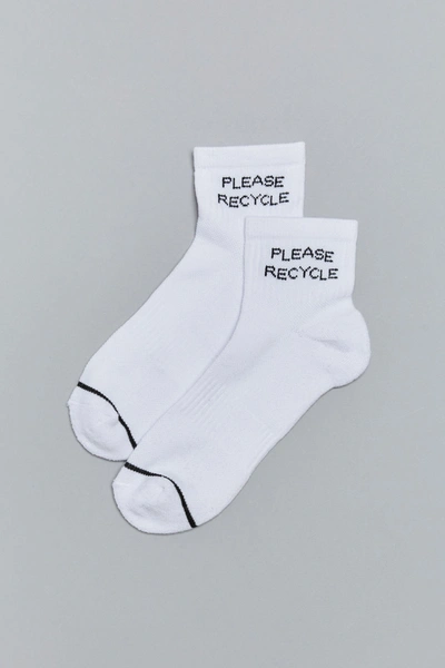 Girlfriend Collective White Please Recycle Quarter Crew Sock