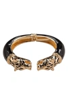 Eye Candy Los Angeles Talia Leopard Hinged Cuff Bracelet In Black