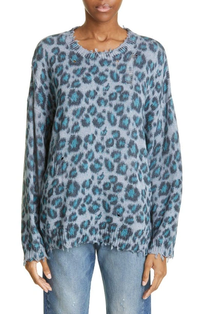 R13 Distressed Leopard Oversize Cotton Sweater In Multi-colour