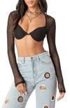 Edikted Lin Mesh Long Sleeve Bra Top In Black