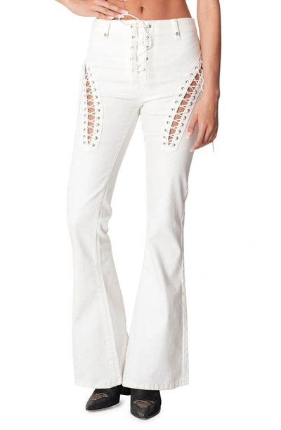 Edikted Engine White Lace-up High Waist Flare Jeans