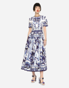 Dolce & Gabbana Pleated Printed Cotton-poplin Midi Dress In Multicolor