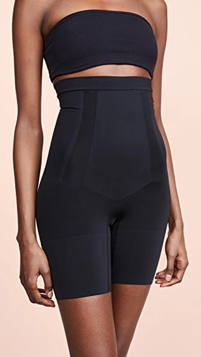 Spanx Oncore High-waisted Mid-thigh Shorts In Very Black