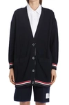 Thom Browne Rwb Stripe-detail Oversized-fit Cardigan In Navy