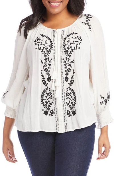 Karen Kane Embroidered Peasant Top In Off White