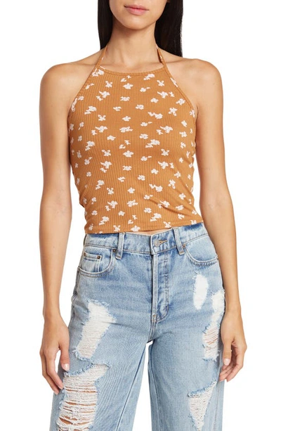 O'neill Seashore Floral Rib Halter Top In Chipmunk