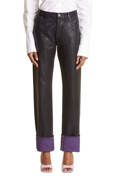 Attico Coated Straight Leg Jeans In Black/ Violet