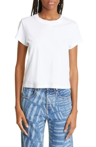 Alexander Wang T Textured Logo Cap Sleeve Cotton Crewneck T-shirt In White