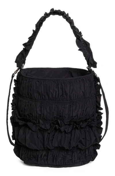 Molly Goddard Kazuko Ruffle Taffeta Bucket Bag In Black