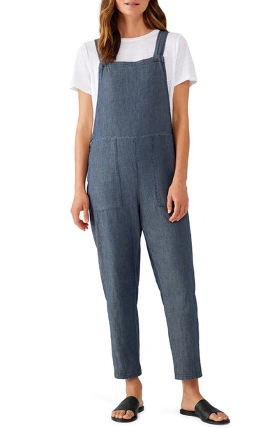 Eileen Fisher Organic Cotton High Rise Overalls In Denim