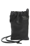 The Row Ruched Leather Phone Crossbody Bag In Black