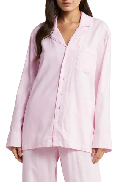 Skims Hotel Embroidered Button-up Pajama Shirt In Cherry Blossom