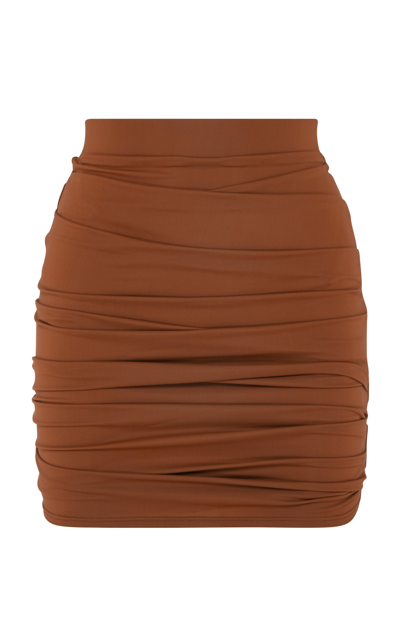 Alex Perry Patton Ruched Mini Skirt In Brown