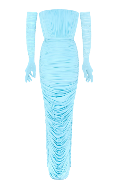 Alex Perry Women's Padget Gloved Ruched Mesh Gown In Blue