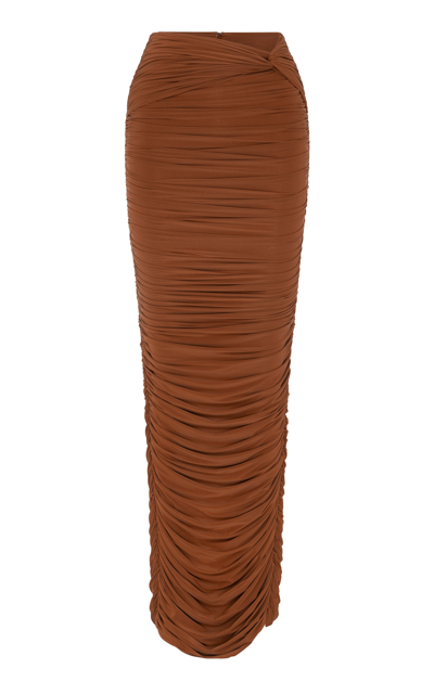 Alex Perry Women's Hartley Twist Front Ruched Mesh Maxi Skirt In Brown