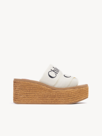 Chloé Woody Canvas Platform Espadrille Sandals In White