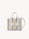 Chloé Woody Small Eco Linen Tote Bag In Blanc