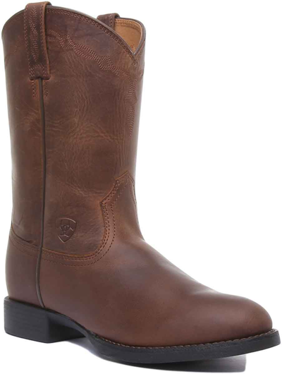 Pre-owned Ariat Heritage Roper Womens Mid Calf Western Boots In Brown Size Uk 4 - 8