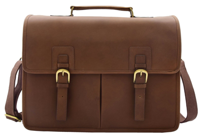 Pre-owned Fashion Mud Brown Hunter Leather Briefcase Expandable Office Bag Messenger Laptop Case