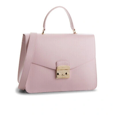 Pre-owned Furla Woman Shoulder Bar  Metropolis M Top Handle Handbag In Light Pink Leather
