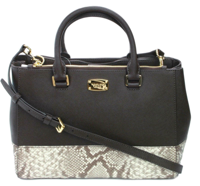 Pre-owned Michael Kors Bag Dark Sand Brown Embossed Snakeskin Kellen Medium Handbag