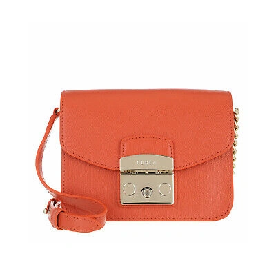 Pre-owned Furla Woman Crossbody Bag  Metropolis Mini In Orange Leather With Shoulder Chain